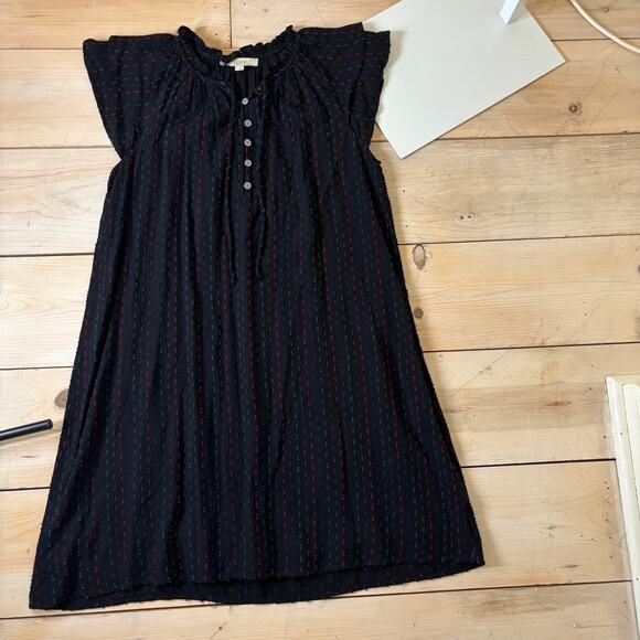 Loft EUC Women's Black Flutter Sleeve Blue Red Swiss Dot A-Line Dress Size S - Picture 9 of 10